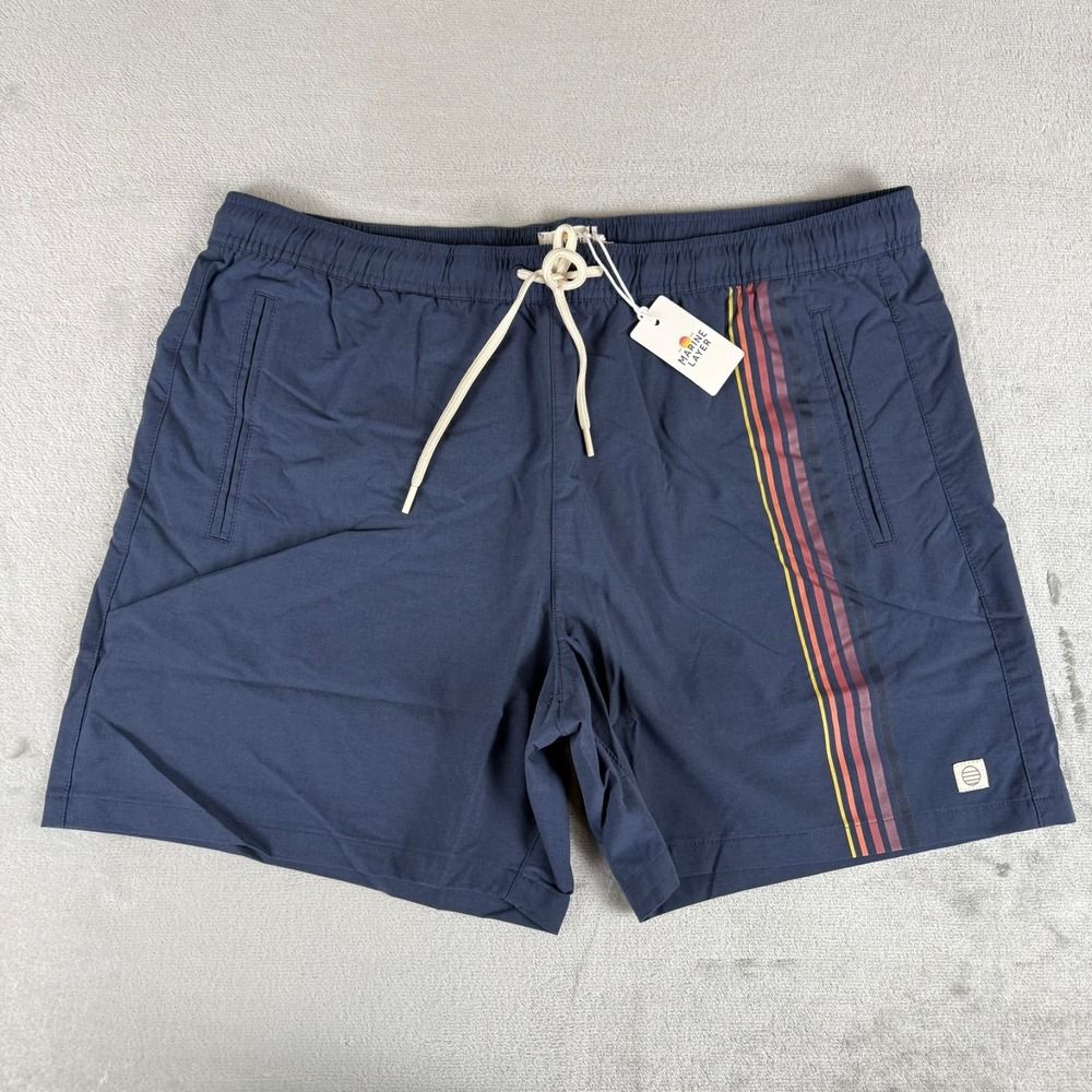 Marine Layer Saturday Sport Shorts Mens XL Mood Indigo Blue Stripe 6" $88 NWT